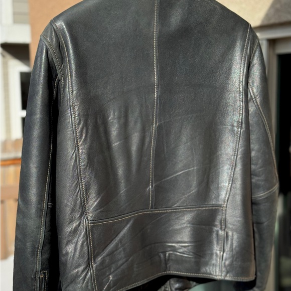 Marc New York Black Genuine Leather Cafe’ Racer Style Motorcycle Jacket - Picture 3 of 13
